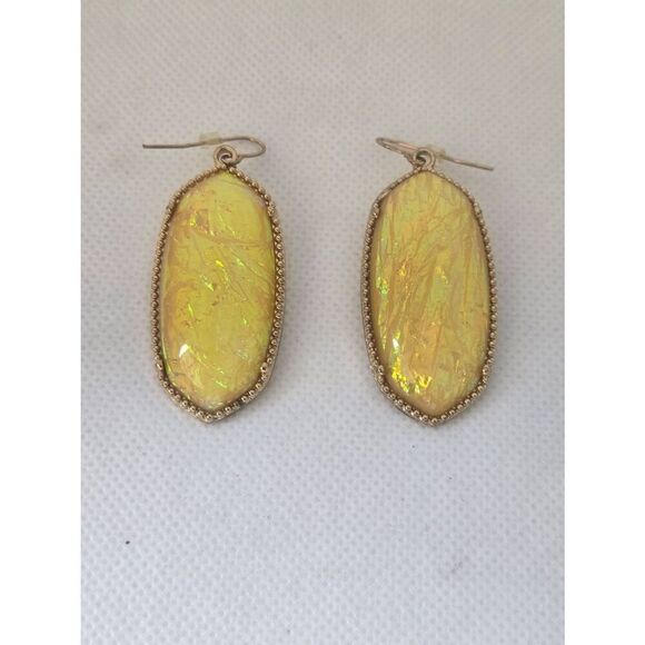 Faux Ivory Opal Hex Gold Tone Drop Earrings - Picture 1 of 6